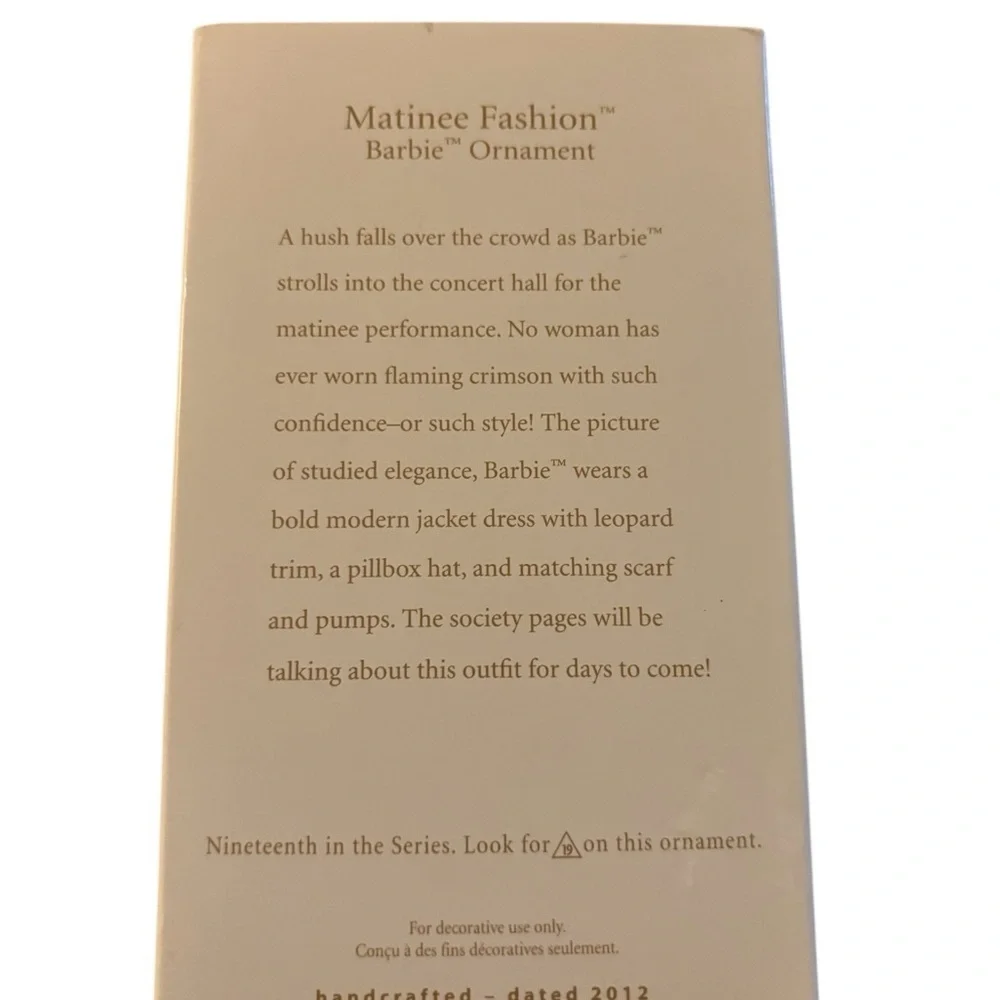 Hallmark Keepsake Matinee Fashion Barbie Ornament 2012 4.5” Holiday Christmas